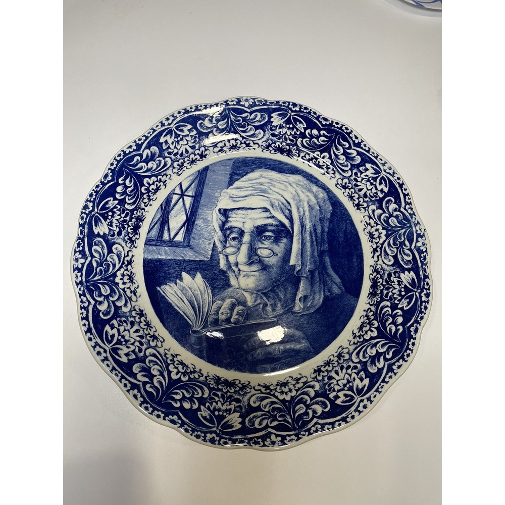 Vtg.Decorative La Louviere Boch Delft Blue Plate Woman Reading Book Wall Hanging - Picture 6 of 12